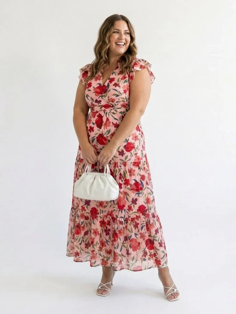Lila | Floral V-Neck Tiered Midi Dress