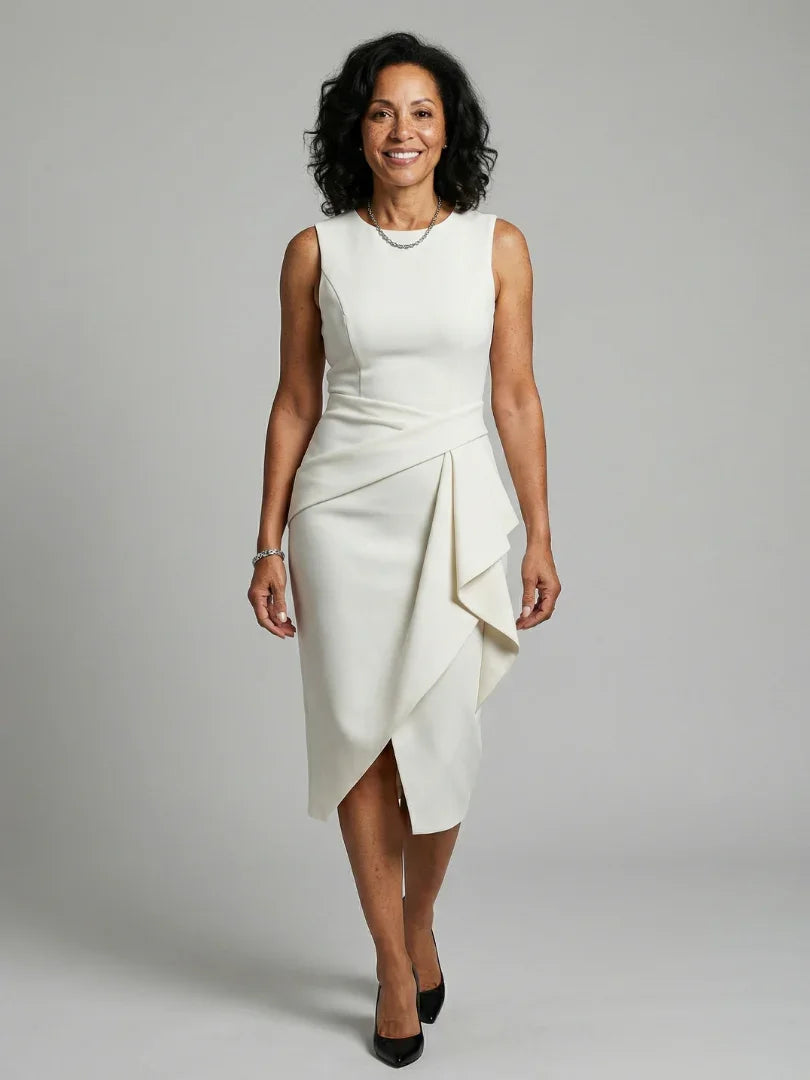Oriel | Asymmetric Drape Midi Dress