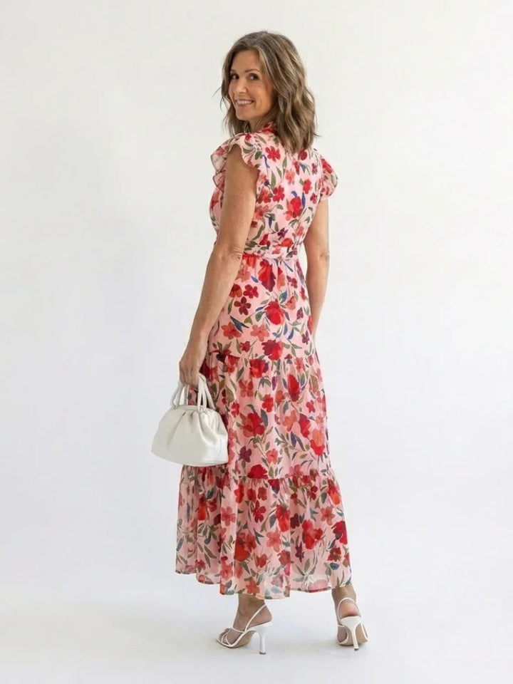Lila | Floral V-Neck Tiered Midi Dress