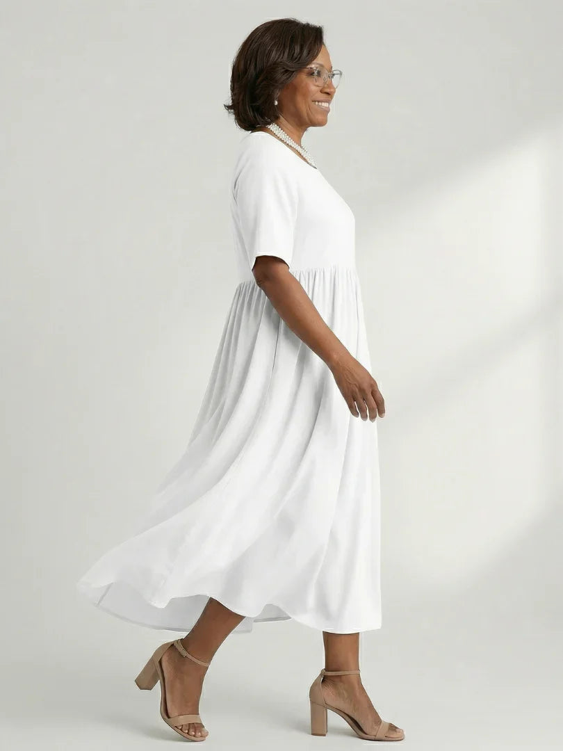 Ciren | Simple Gather Midi Dress