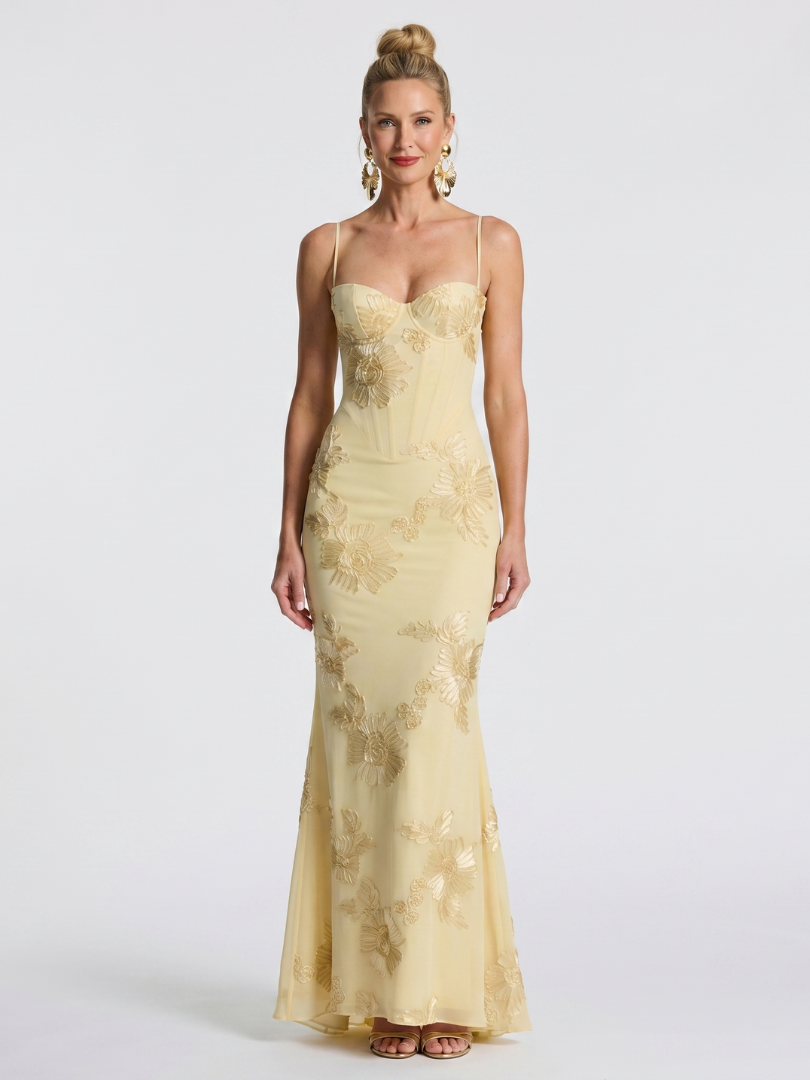 Pax | Embroidered Strap Fitted Maxi Dress