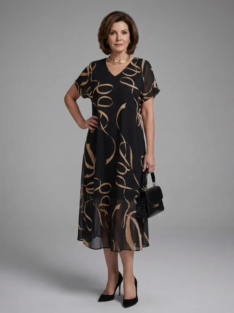 Adria | Short Sleeve Abstract Midi Dress