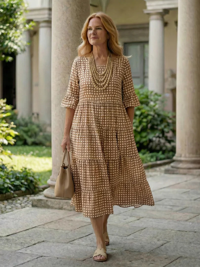 Arlo | Polka Dot Tiered Midi Dress Short Sleeve