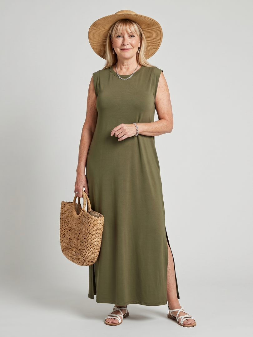 Harlow | Straight Silhouette Crew Neck Midi Dress