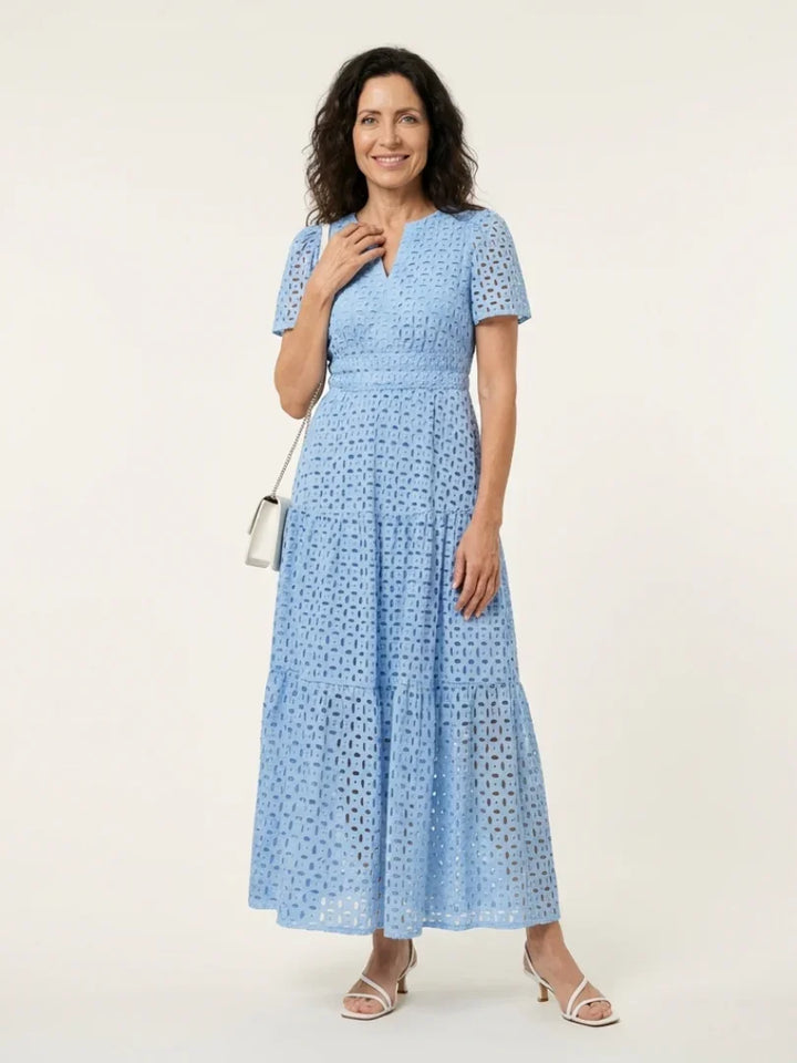 Brielle | V Neck Short Sleeve Tiered Midi Dress
