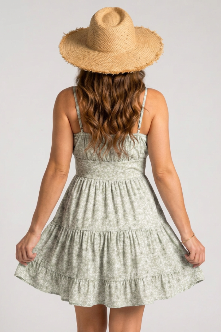 Glevo | Spaghetti Strap Tiered Knee Length Dress