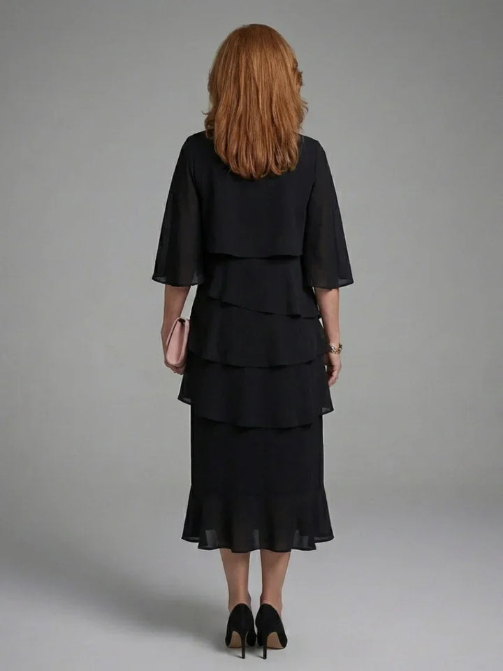 Maelis | Layered Cape Sleeve Midi Dress