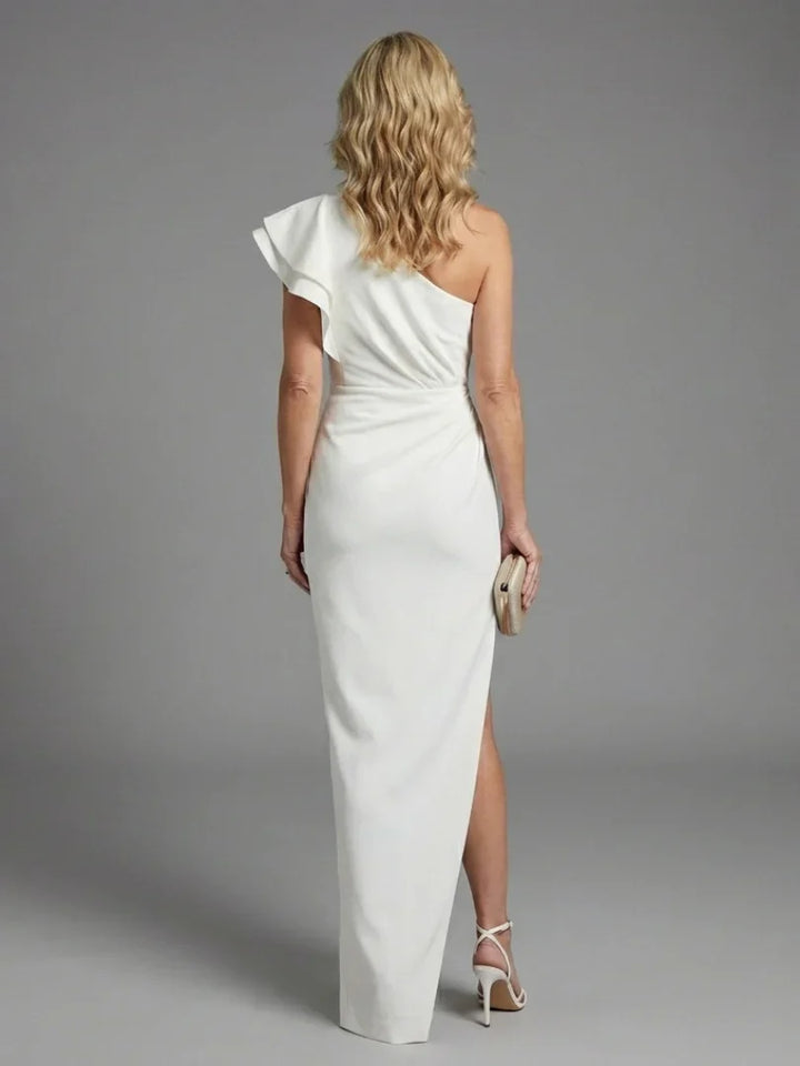 Quenelle | One Shoulder Ruffle Slit Maxi Dress