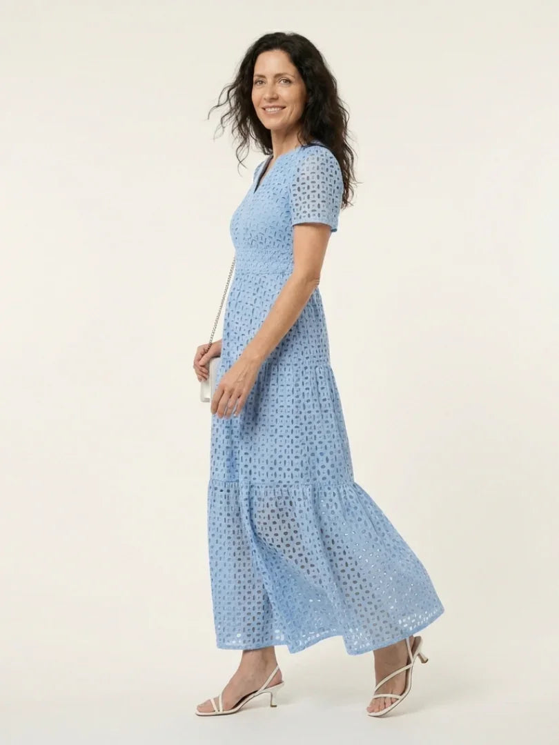 Brielle | V Neck Short Sleeve Tiered Midi Dress