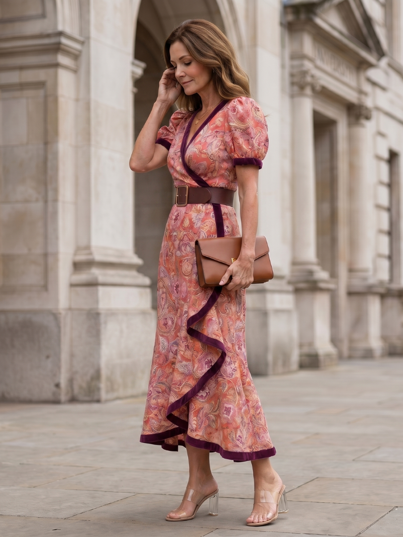 Maia | Wrap Style Puff Sleeve Midi Dress