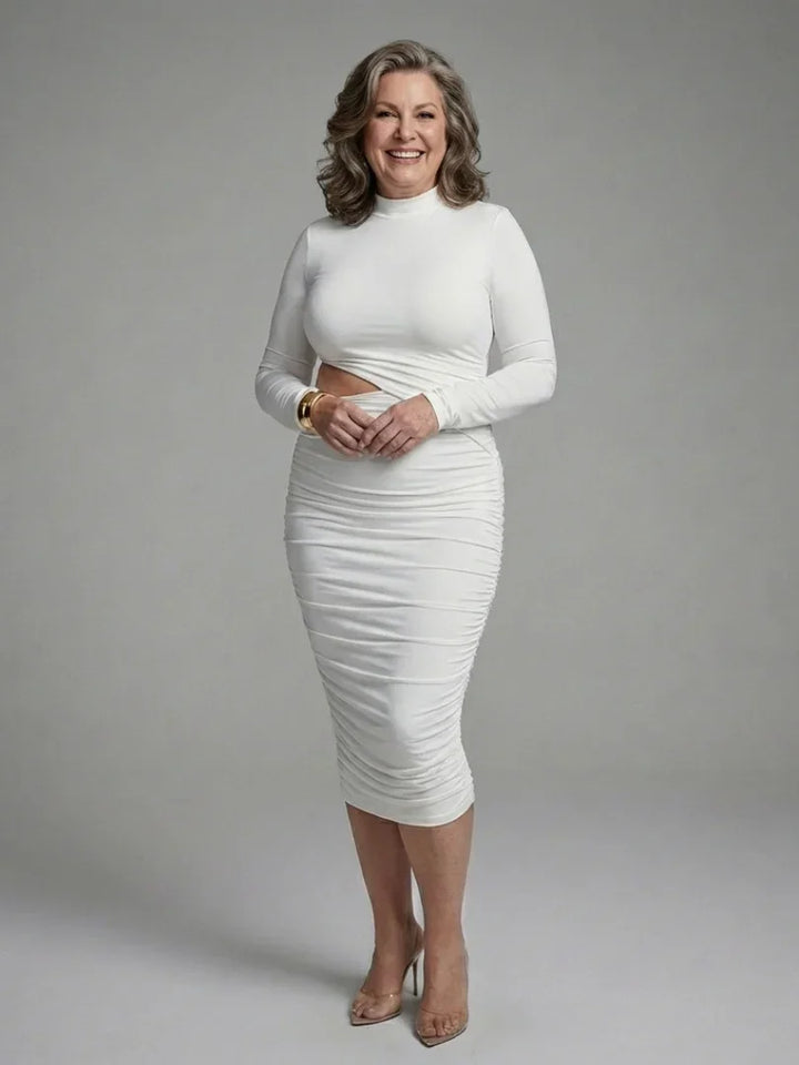 Nerine | Long Sleeve Cutout Ruched Midi Dress
