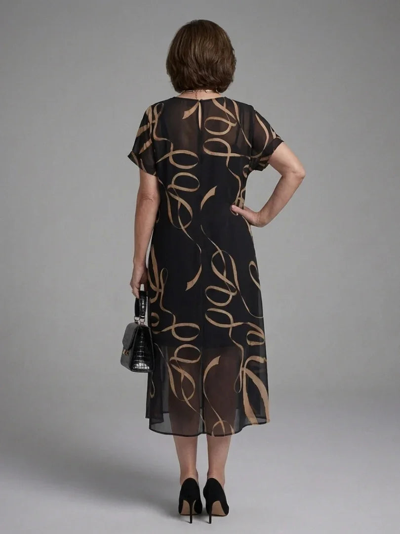 Adria | Short Sleeve Abstract Midi Dress