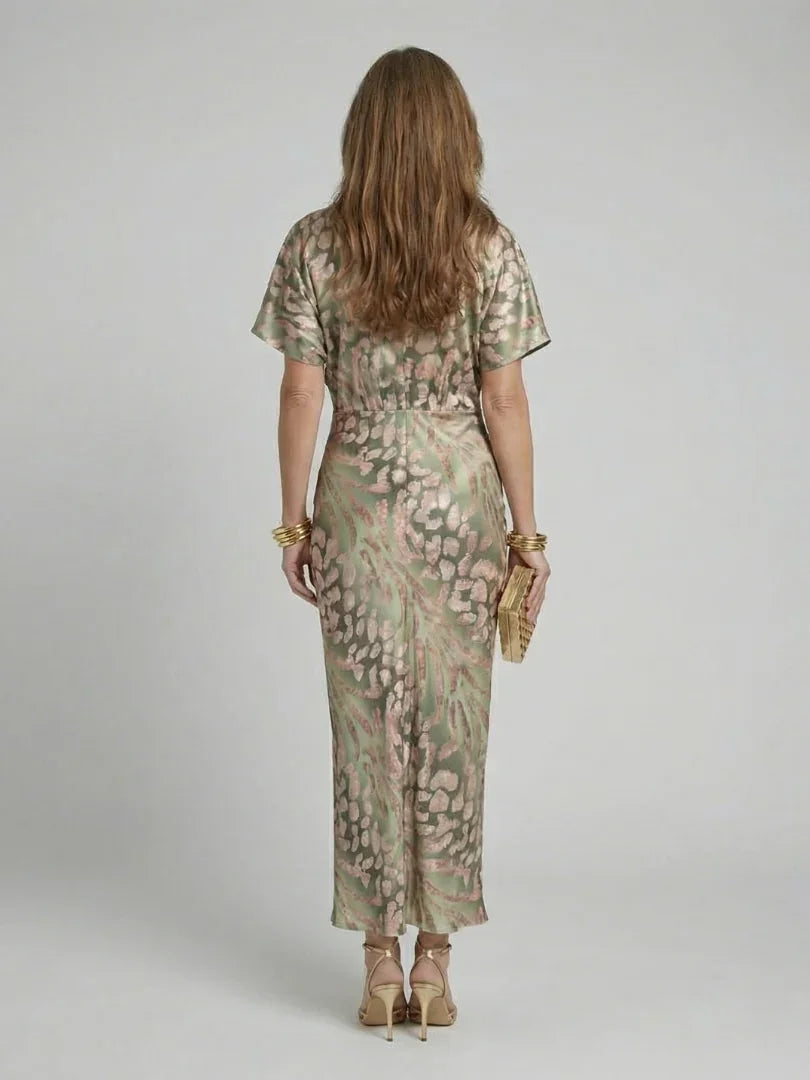 Coralie | Abstract Print V Neck Twist Waist Midi Dress