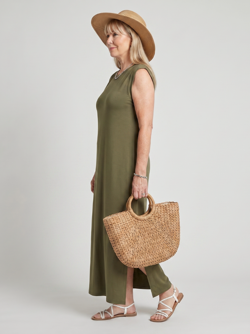 Harlow | Straight Silhouette Crew Neck Midi Dress