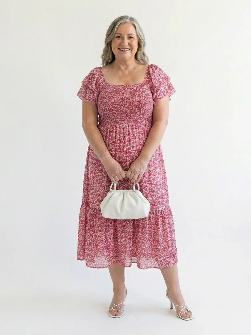 Odette | Off Shoulder Floral Smocked Midi Dress