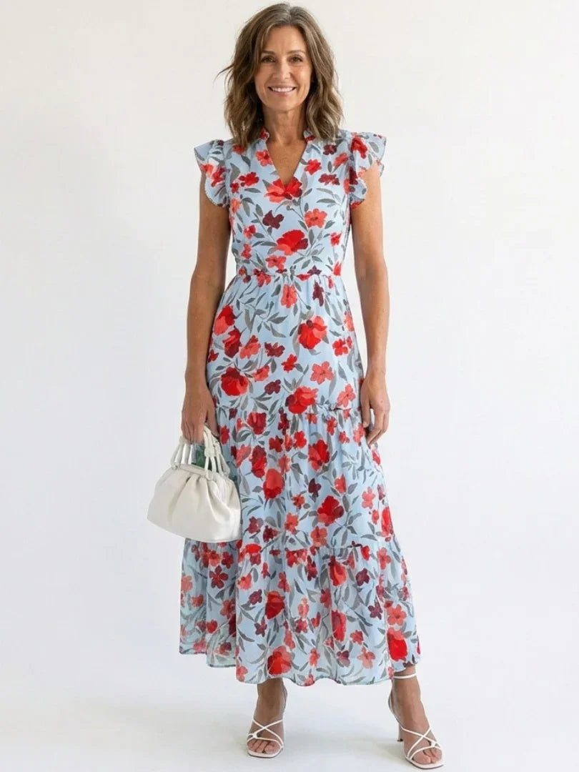 Lila | Floral V-Neck Tiered Midi Dress