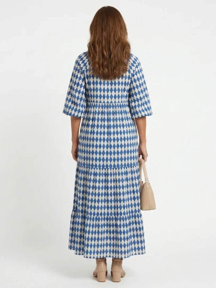 Elodie | Diamond Print Tiered Midi Dress