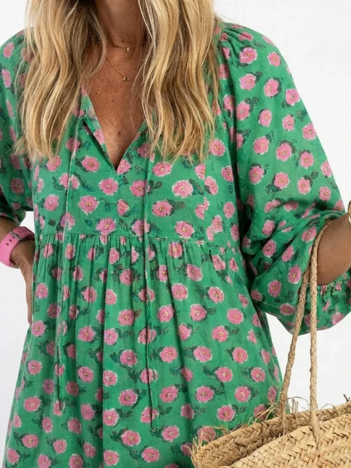 Fiora | Floral Print V Neck Tiered Midi Dress