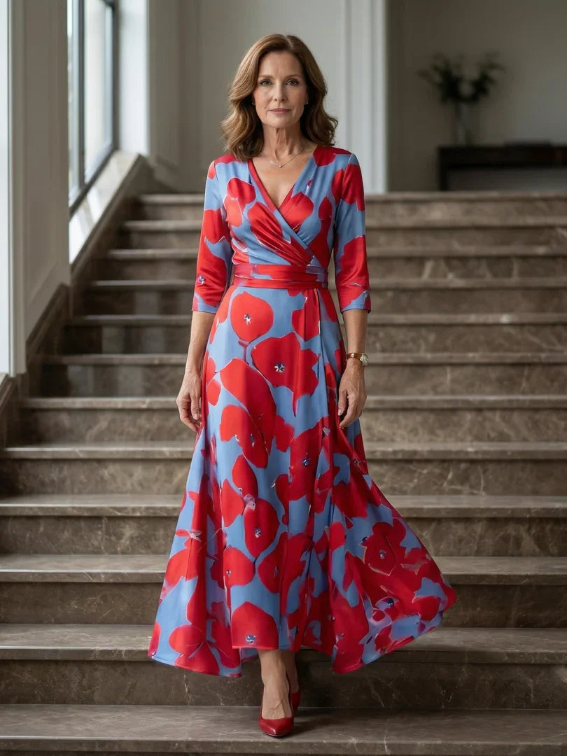 Celine | Cross Wrap Neck Midi Dress
