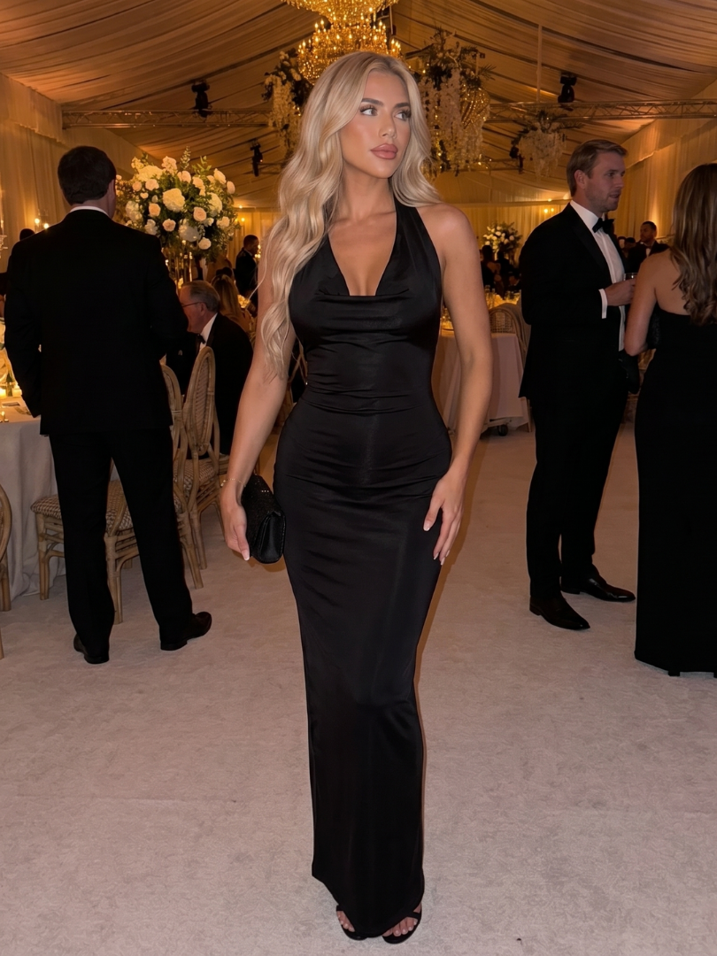 Neverine | Halter Neck Fitted Silhouette Midi Dress