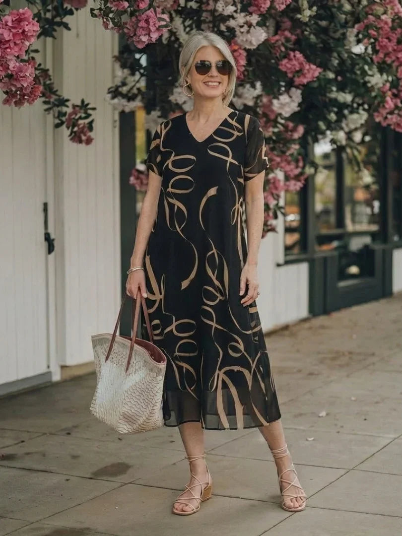 Adria | Short Sleeve Abstract Midi Dress