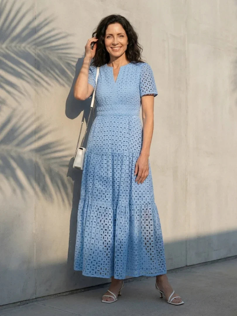Brielle | V Neck Short Sleeve Tiered Midi Dress