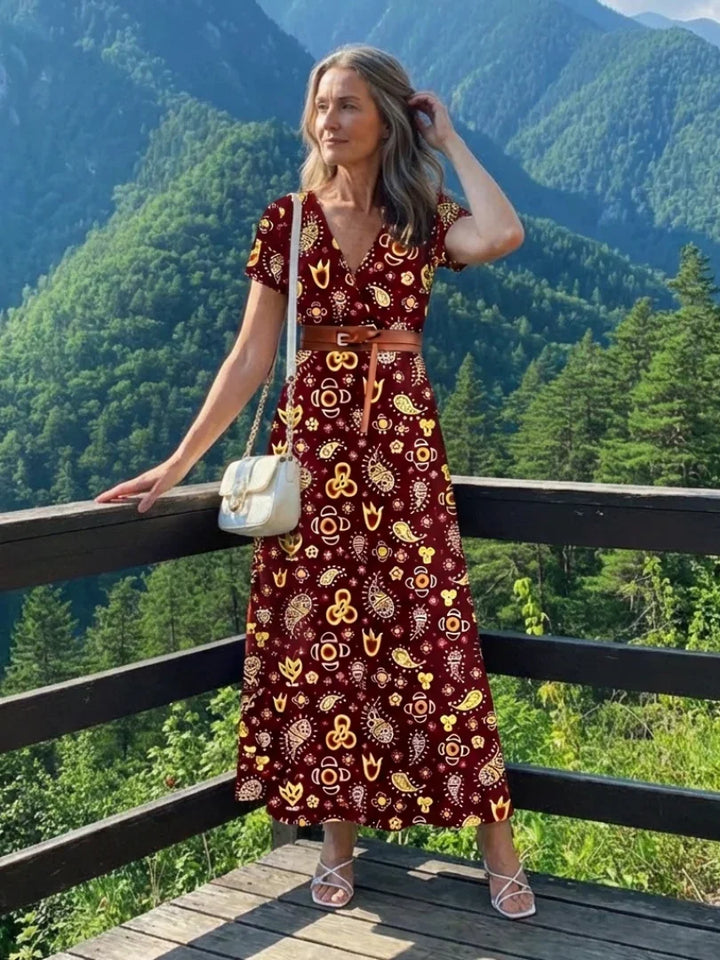 Lyra | Elegant Floral V-Neck Midi Dress