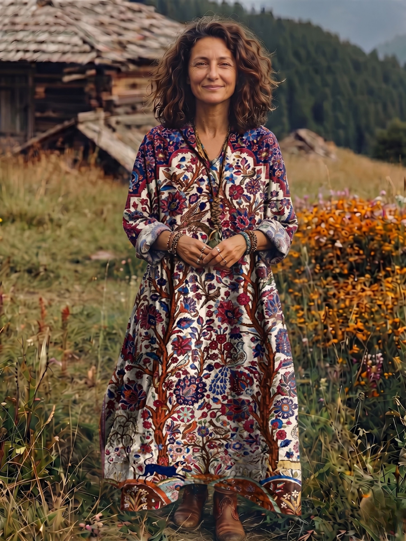 Alix | Embroidered Panel Long Sleeve Midi Dress