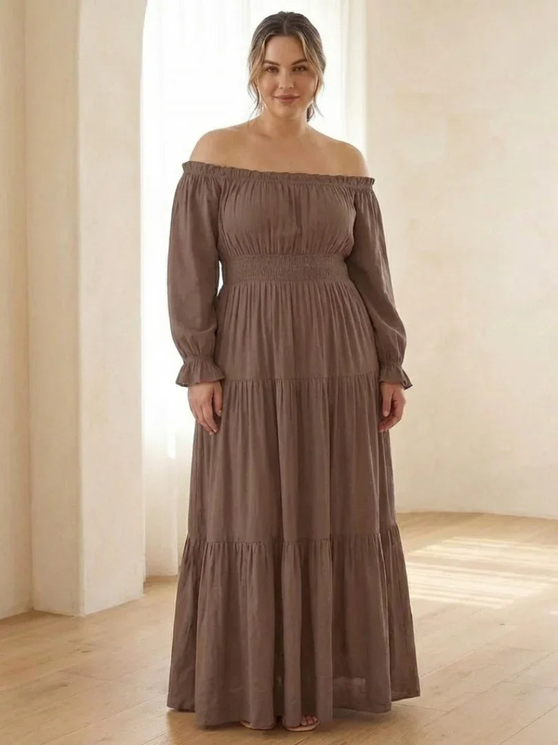 Aveline | Off Shoulder Long Sleeve Smocked Maxi Dress