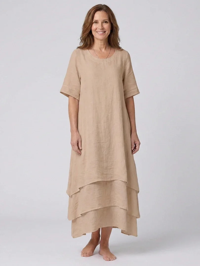 Clara | Short Sleeve Layered Midi Dress