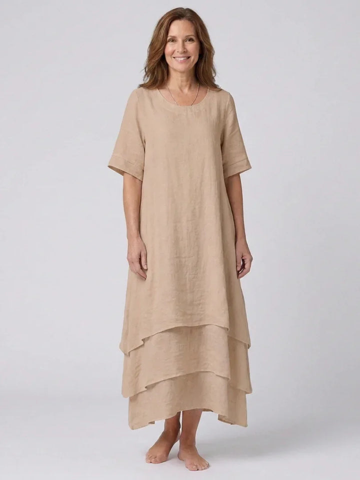 Clara | Short Sleeve Layered Midi Dress