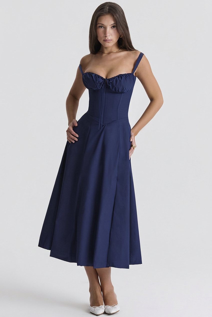 Elowira | Ruched Bust Corset Midi Dress