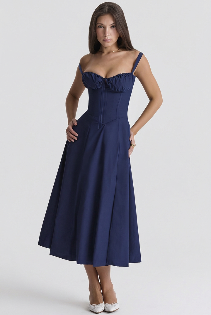 Elowira | Ruched Bust Corset Midi Dress