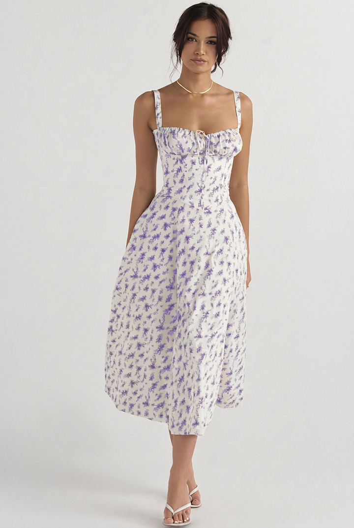 Elowira | Ruched Bust Corset Midi Dress