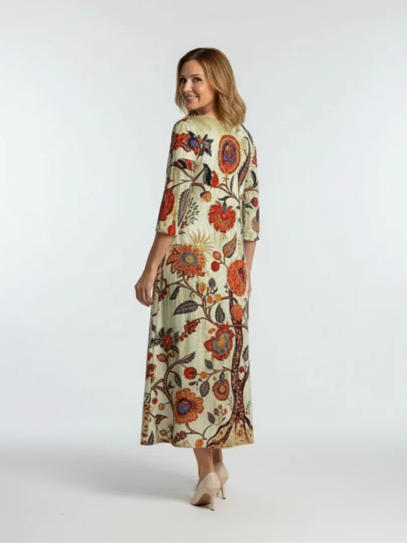 Corisande | V Neck Long Sleeve Floral Midi Dress