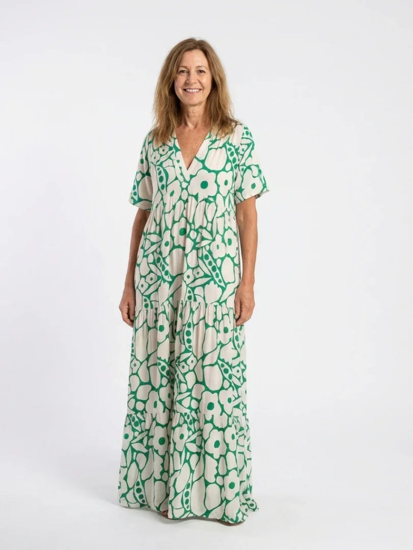 Zuleika | Short Sleeve V Neck Floral Midi Dress