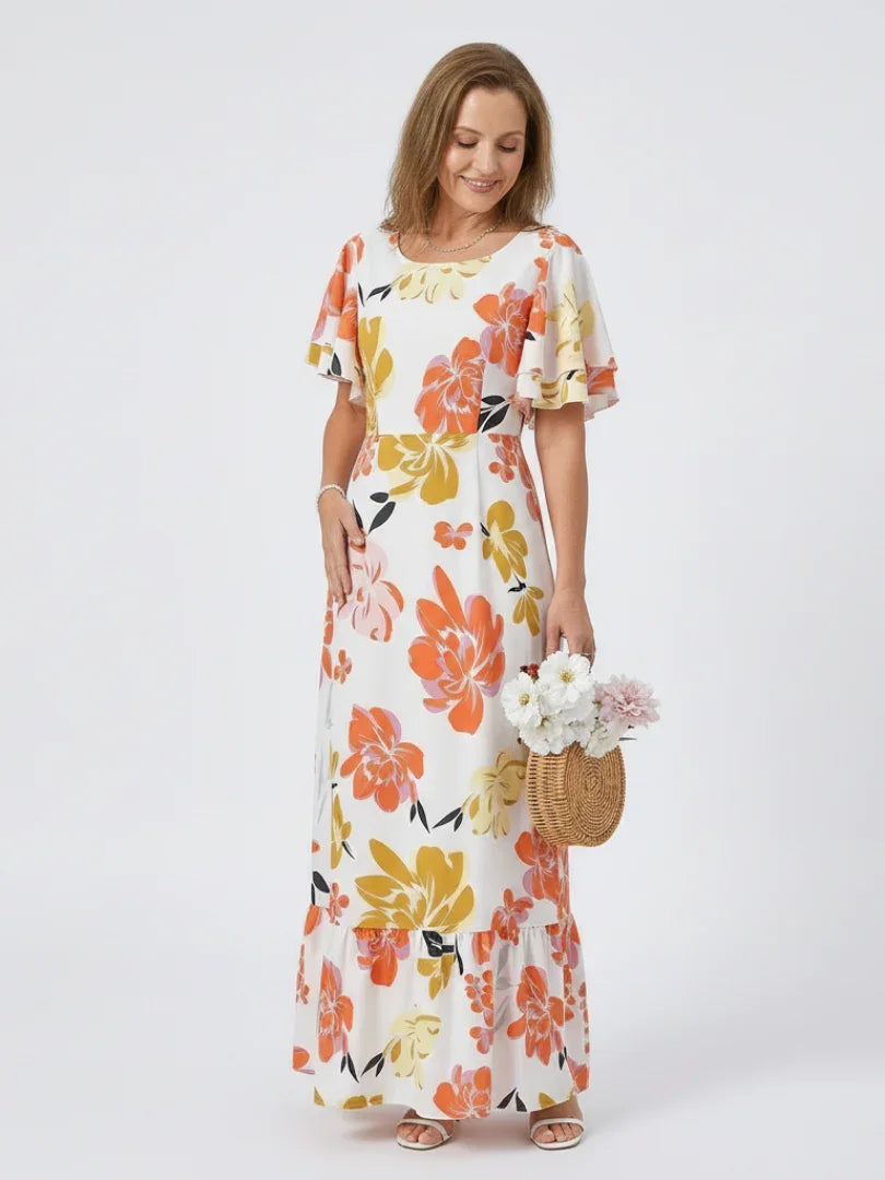 Elowen | Round Neck Short Sleeve Tiered Maxi Dress