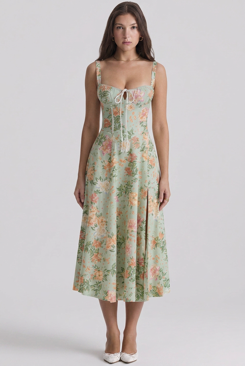 Elowira | Ruched Bust Corset Midi Dress