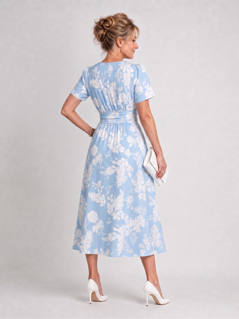 Marion | Floral Print Short Sleeve V Neck Midi Dress