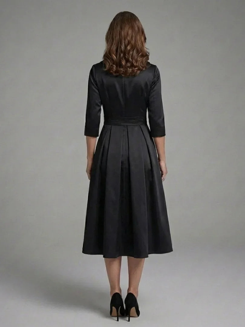 Genevieve | Three Quarter Sleeve Wrap Bodice Midi Dress
