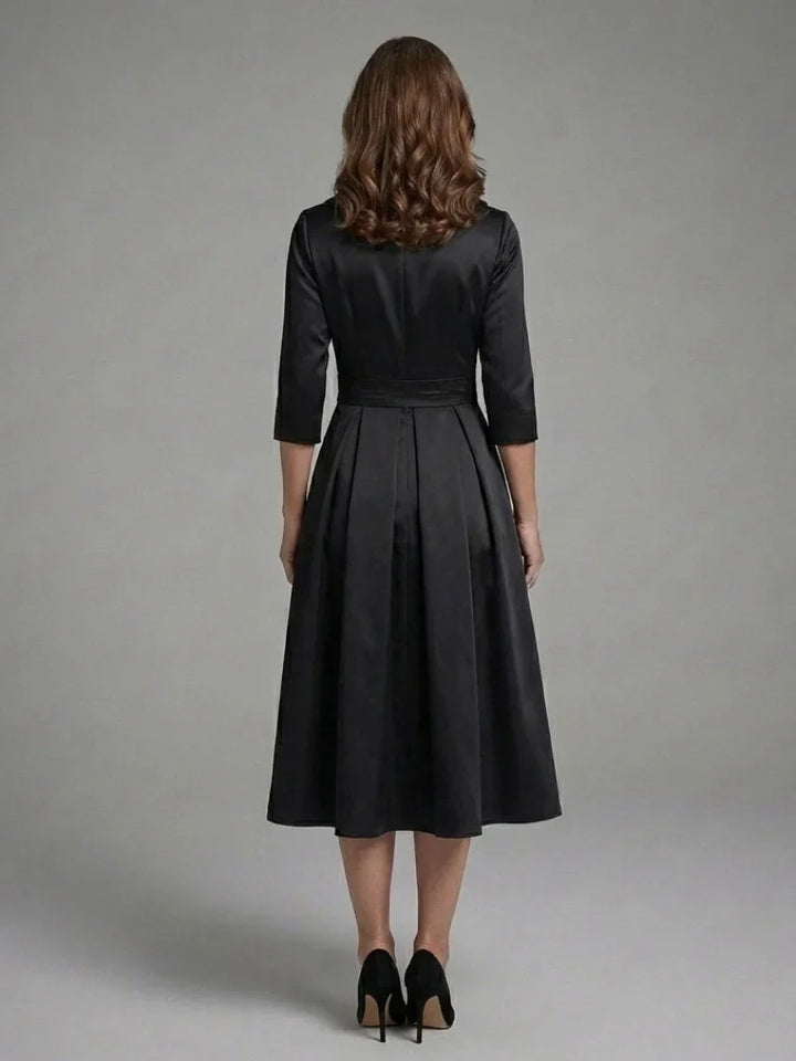 Genevieve | Three Quarter Sleeve Wrap Bodice Midi Dress