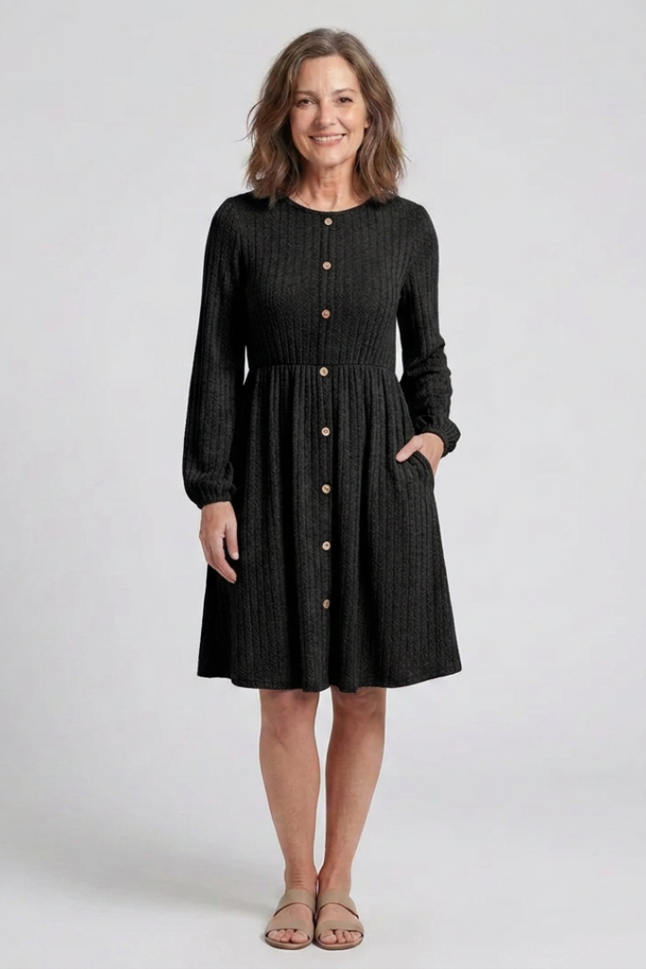 Isolde | Cross Pleated V Neck Button Front Midi Dress