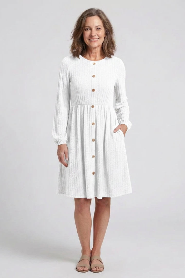 Isolde | Cross Pleated V Neck Button Front Midi Dress