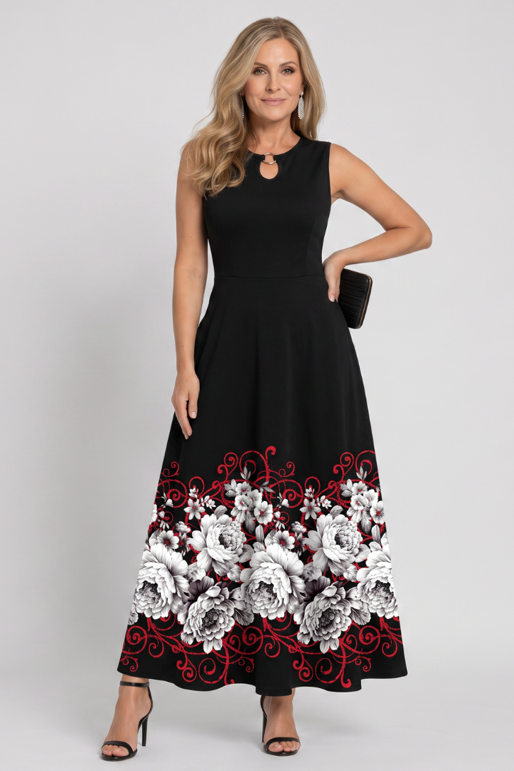 Klasen | Sleeveless Printed A-Line Maxi Dress
