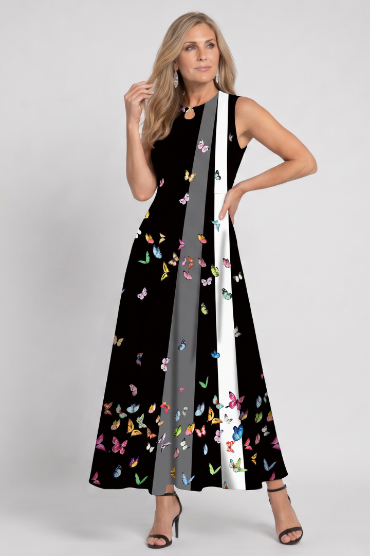 Klasen | Sleeveless Printed A-Line Maxi Dress