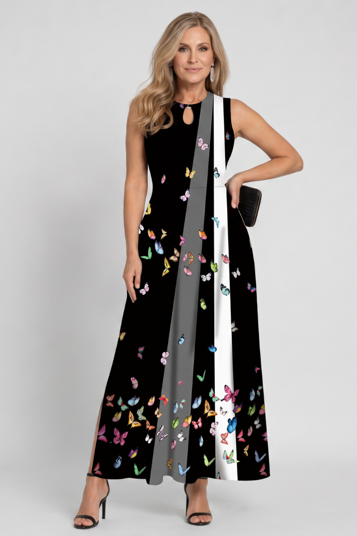Klasen | Sleeveless Printed A-Line Maxi Dress