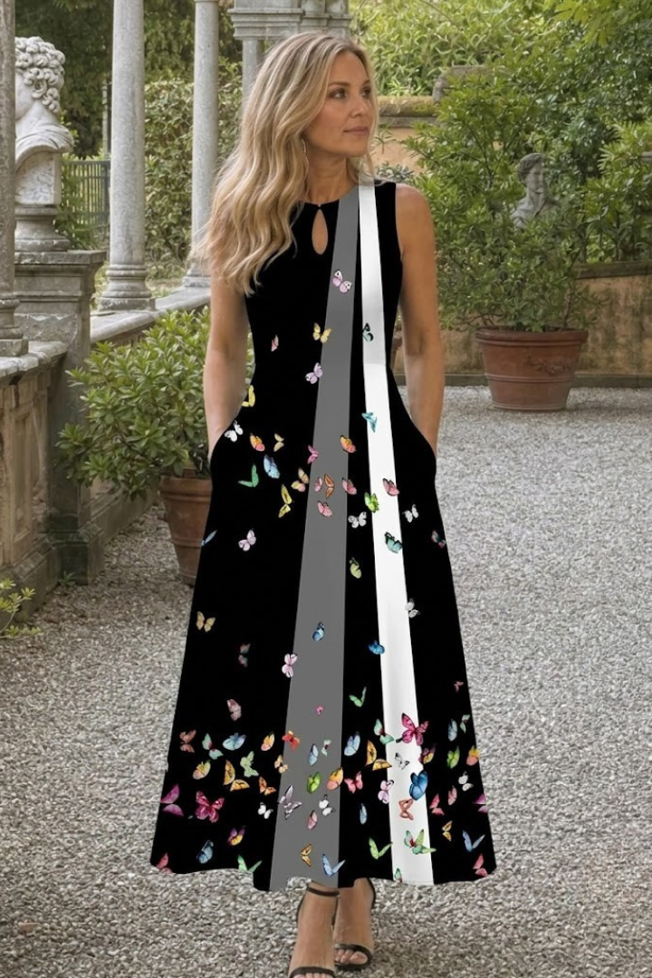 Klasen | Sleeveless Printed A-Line Maxi Dress