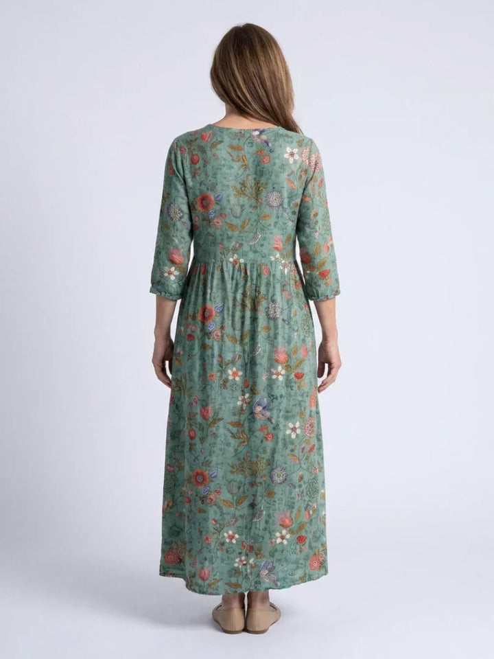 Marina | Floral V Neck Three Quarter Sleeve Maxi Dress