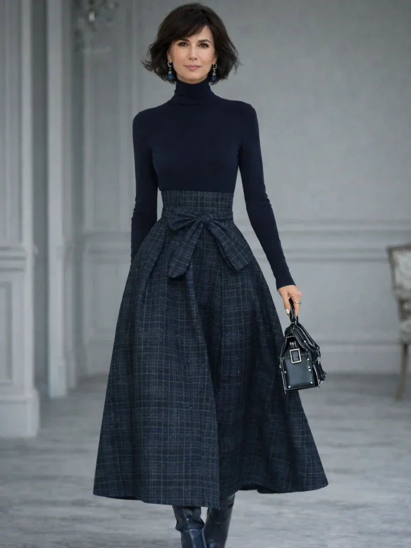 Elena | Knit Top and Plaid Maxi Skirt Set