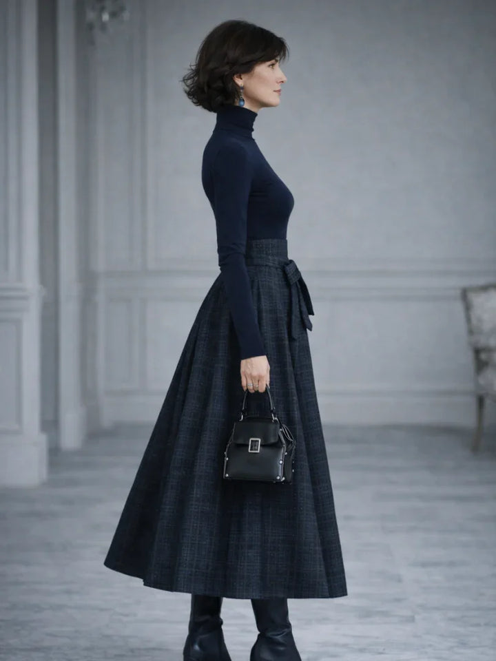 Elena | Knit Top and Plaid Maxi Skirt Set